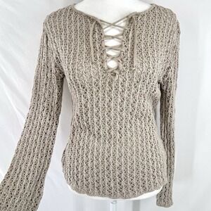 Vintage Crochet Top Size S Boho Coastal Festival Resort Hippie Earthy Lace Up